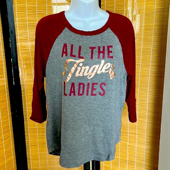 FIFTH SUN statement long sleeve tees size LARGE COLOR grey&maroon C$8 - Picture 1 of 5